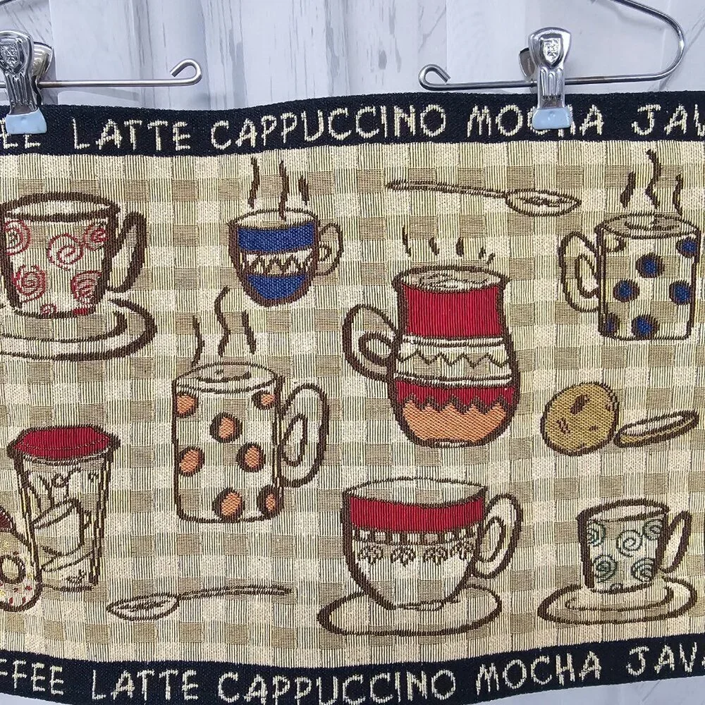 Place Mats Coffee Dining Green Black Bistro Canvas Farmhouse Woven x 6